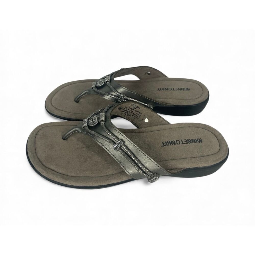 Minnetonka Metallic Leather Sandals Comfort Flip Flops Women 9 NWOB - Picture 5 of 7